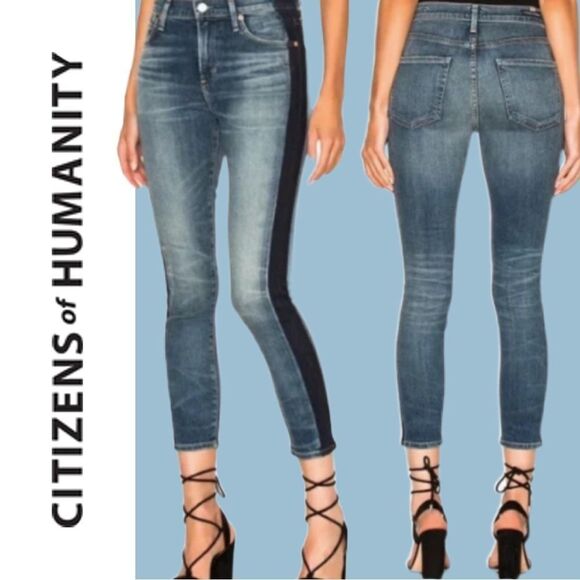 Citizens Of‎ Humanity Women’s Rocket Crop High Rise Shadow Stripe - Size 27 - Picture 1 of 4